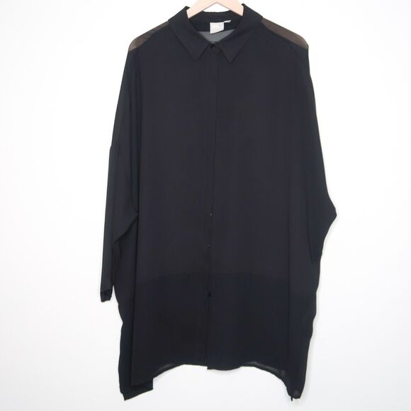 ASOS Womens‎ Oversized Button Up Shirt 16 Black Sheer Flowy Office Career Staple - Picture 1 of 10